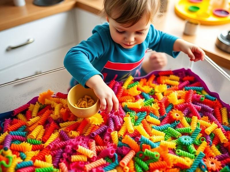 Colored Pasta Sensory Play